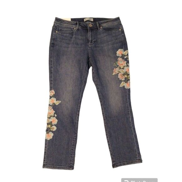 J. Jill cape cod embroidered floral  cropped  jeans Size 6 Boho Feminine Beachy - Picture 1 of 11